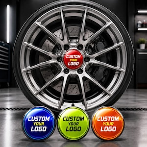 Set of 4 Custom Wheel Center Cap Decals, Personalized Logo Resin Hubcap Stickers, Custom Car Rim Emblems
