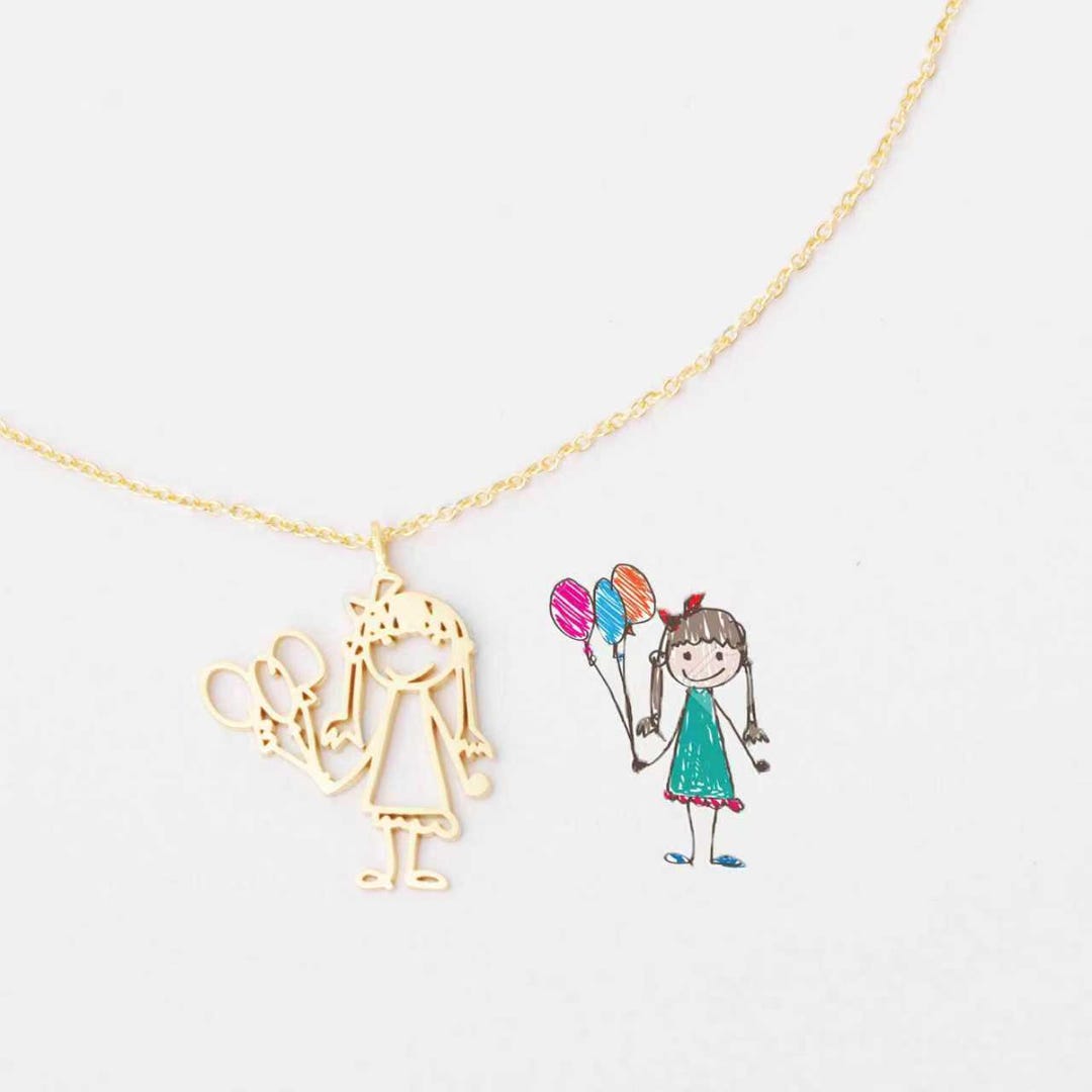 Custom Kid's Drawing Necklace | 18K Gold-plated Keepsake - Etsy