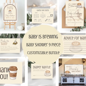 A Baby is Brewing Theme, Coffee Baby Shower Decor Bundle, Customizable Signage (Digital Download)