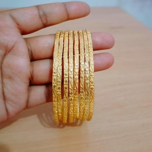 Set of Eight 14k Gold Filled Bangles, Indian Stacking Bracelets