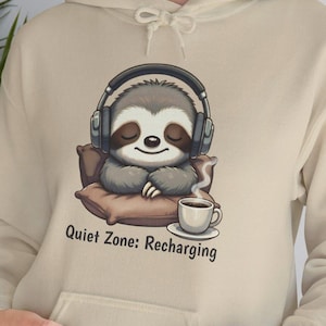 Cozy Sloth Hoodie | Introvert Coffee Graphic, Relaxing Loungewear