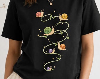 Snail Tee, Cotton Unisex Spiral Shirt with Colourful Garden Illustration