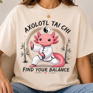 Axolotl Tee, Cotton Tai Chi Shirt with Yin-Yang Artwork