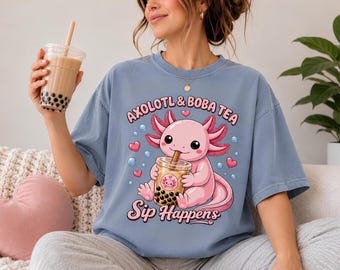 T-shirt teint en pièce, motif axolotl boba | Coton Comfort Colors®