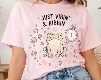 T-shirt grenouille rigolote, en coton avec illustration de champignon