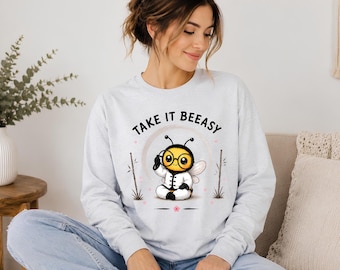 T-shirt abeille à manches longues en coton effet vintage | Motif Take It Beeasy
