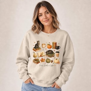 Autumn Watercolor Cat Sweatshirt, 50/50 Cotton-Poly Blend | Bookish Reading Design