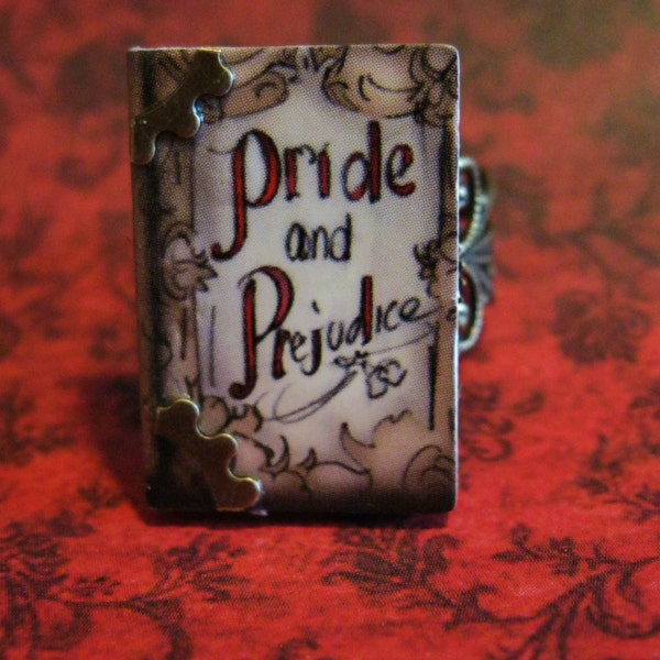 Steampunk "Victorian Classics- Pride and Prejudice" Brass Filigree Storybook Ring