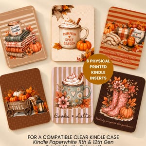 Gezellige herfst-inlays voor Kindle, set van 6 bedrukte herfstdesigns voor transparante hoesjes.