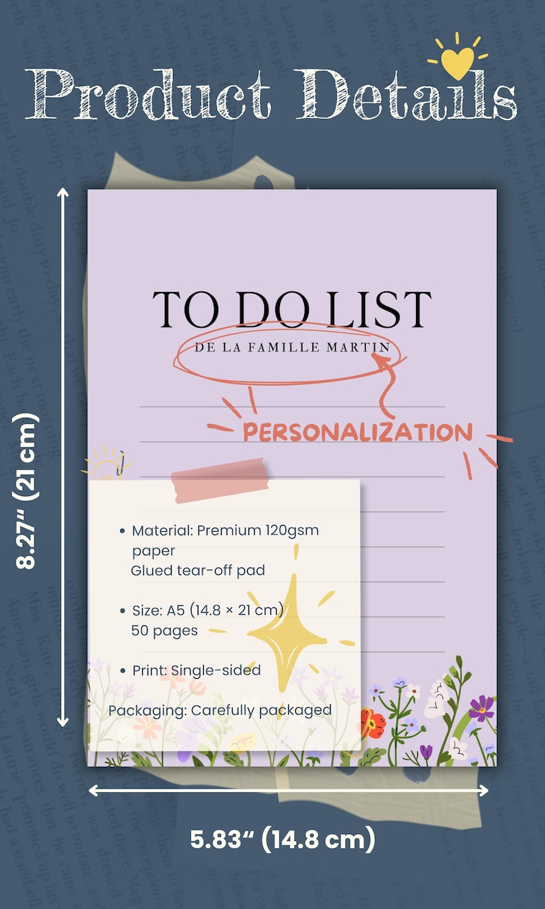 Personalized Floral to Do List A5 | Wild Flowers Notepad | Daily Task ...