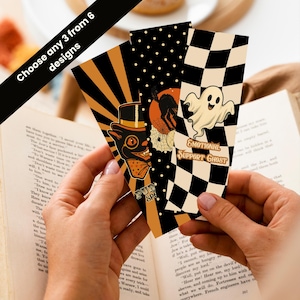 Bookmark Set Halloween Bookish | Paper Bookmarks Retro Spooky | Black Cat, Dancing Skeleton, Funny Halloween Gift