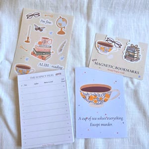 Murder Mystery Reader Gift Set – Book Lover Stationery Bundle – Magnetic Bookmarks, Sticker Sheet & TBR List – Cozy Mystery Gift