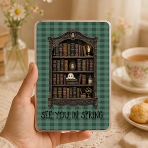 Insert Kindle « À bientôt au printemps », bibliothèque victorienne hantée, décoration pour étui transparent en papier mat