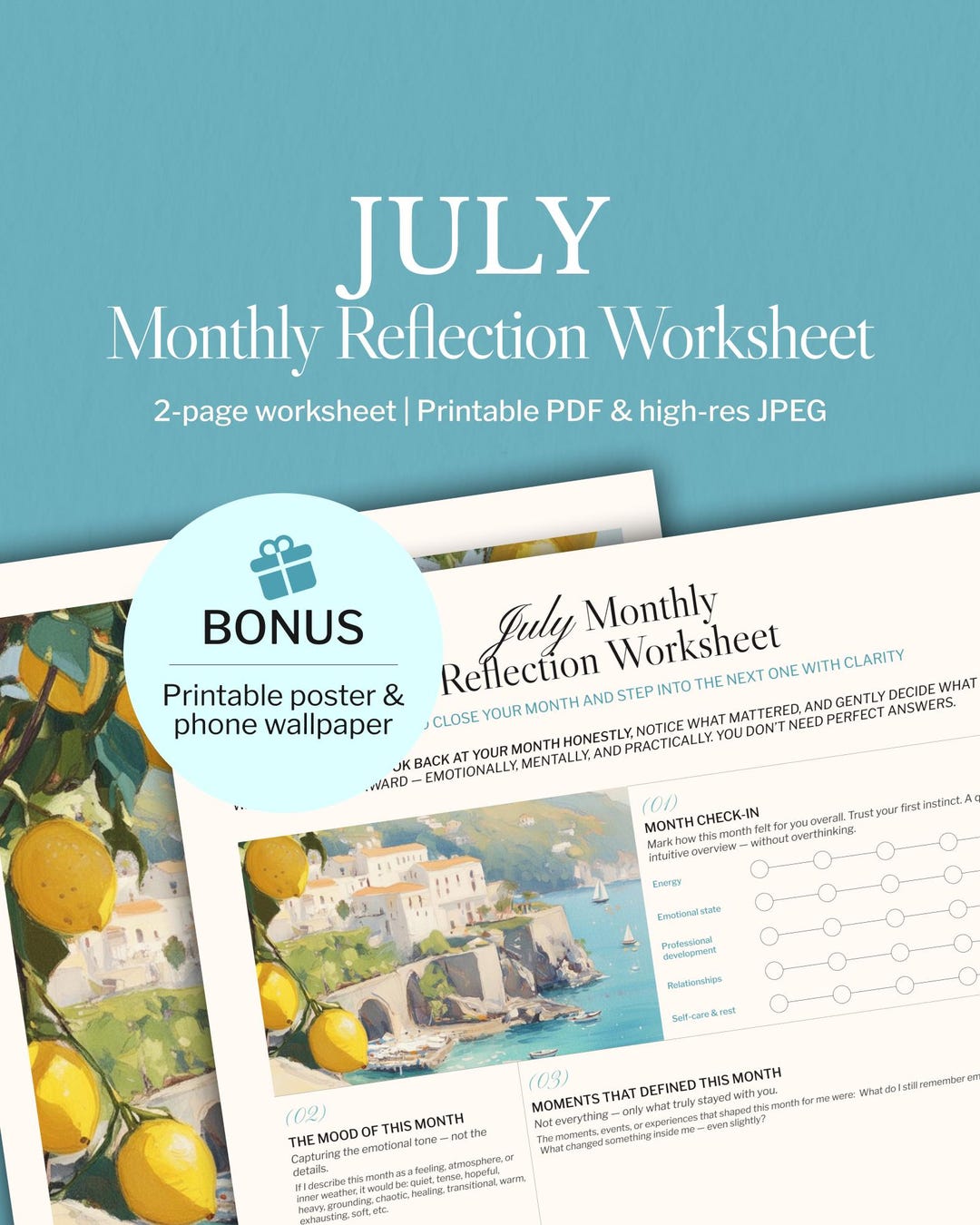 July Monthly Reflection Worksheet | Month Check-in & Reset PDF/JPEG ...