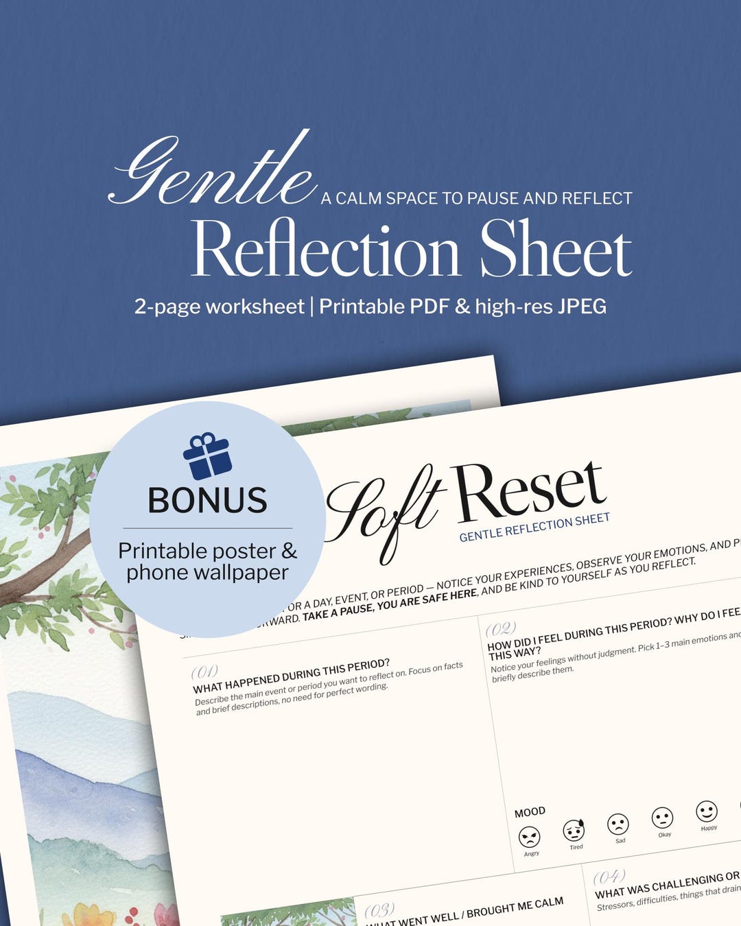 Daily Reflection Worksheet | Gentle Emotional Reset Printable (PDF/JPEG ...