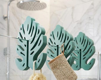 Shower Glass Hook | Monstera Leaf Design | Tropical Bathroom Decor | Plant Lover Gift