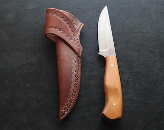 Handcrafted EDC Knife with Horizontal Carry Leather Sheath