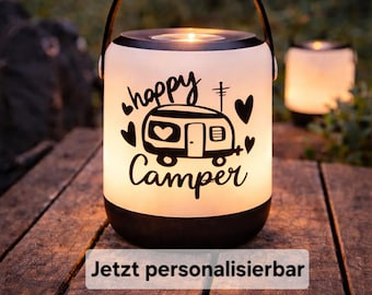 Campinglampe personalisiert | Camper Geschenk | Wohnwagen Deko | Happy Camper LED Lampe | Vanlife Geschenk | Camping Laterne
