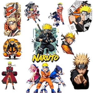 May include: A collection of colorful anime-style illustrations featuring characters from the Naruto series. The images showcase various poses and action scenes, with vibrant colors and dynamic compositions. The word "NARUTO" is prominently displayed in one image.