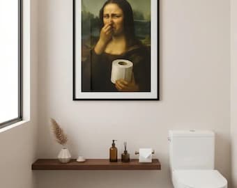 Funny Bathroom Poster 30x40 cm – Mona Lisa Toilet Parody | Humorous Wall Art, Bathroom Decor, Funny Gift, Toilet Wall Art