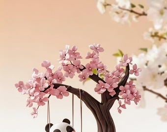 Panda Sakura Acrylic Decor 2D | Flat Acrylic Display (Not 3D) | Cute Gift & Room Decoration