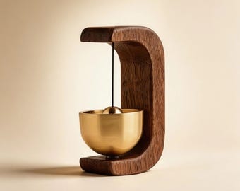 Minimalist Zen Fountain – Wood & Gold Decor | Relaxation Desk Decor, Japanese Style, Anti-Stress Gift, Meditation Decor