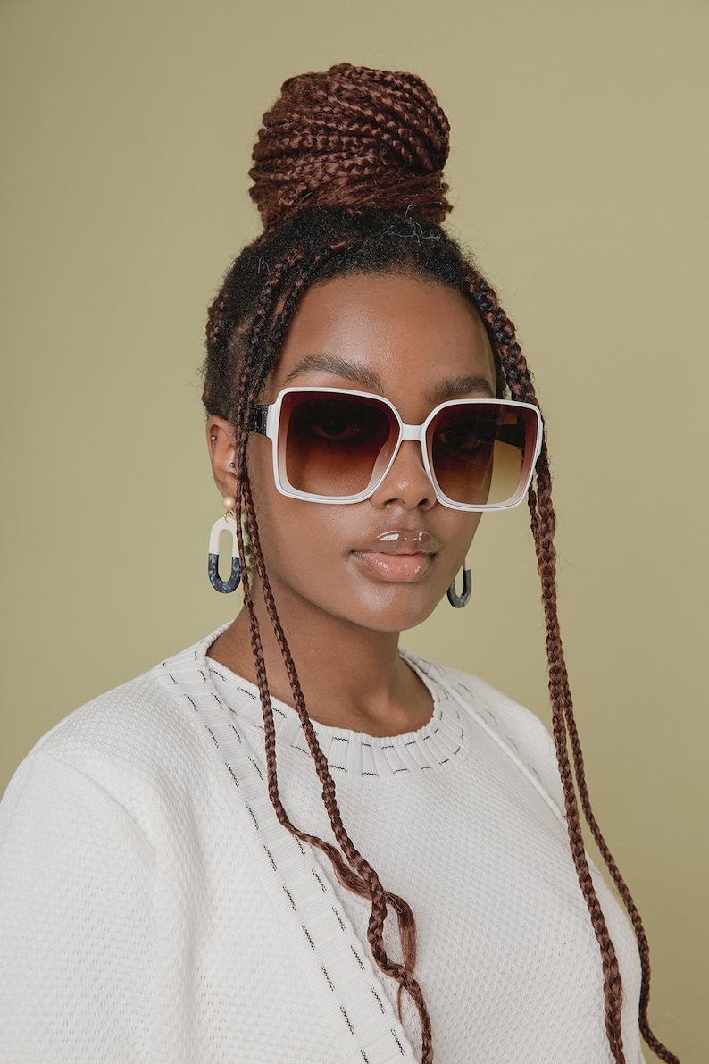 Gafas de sol extragrandes / Lentes tintados y montura de acetato llamativa / Protección UV400 Blanco