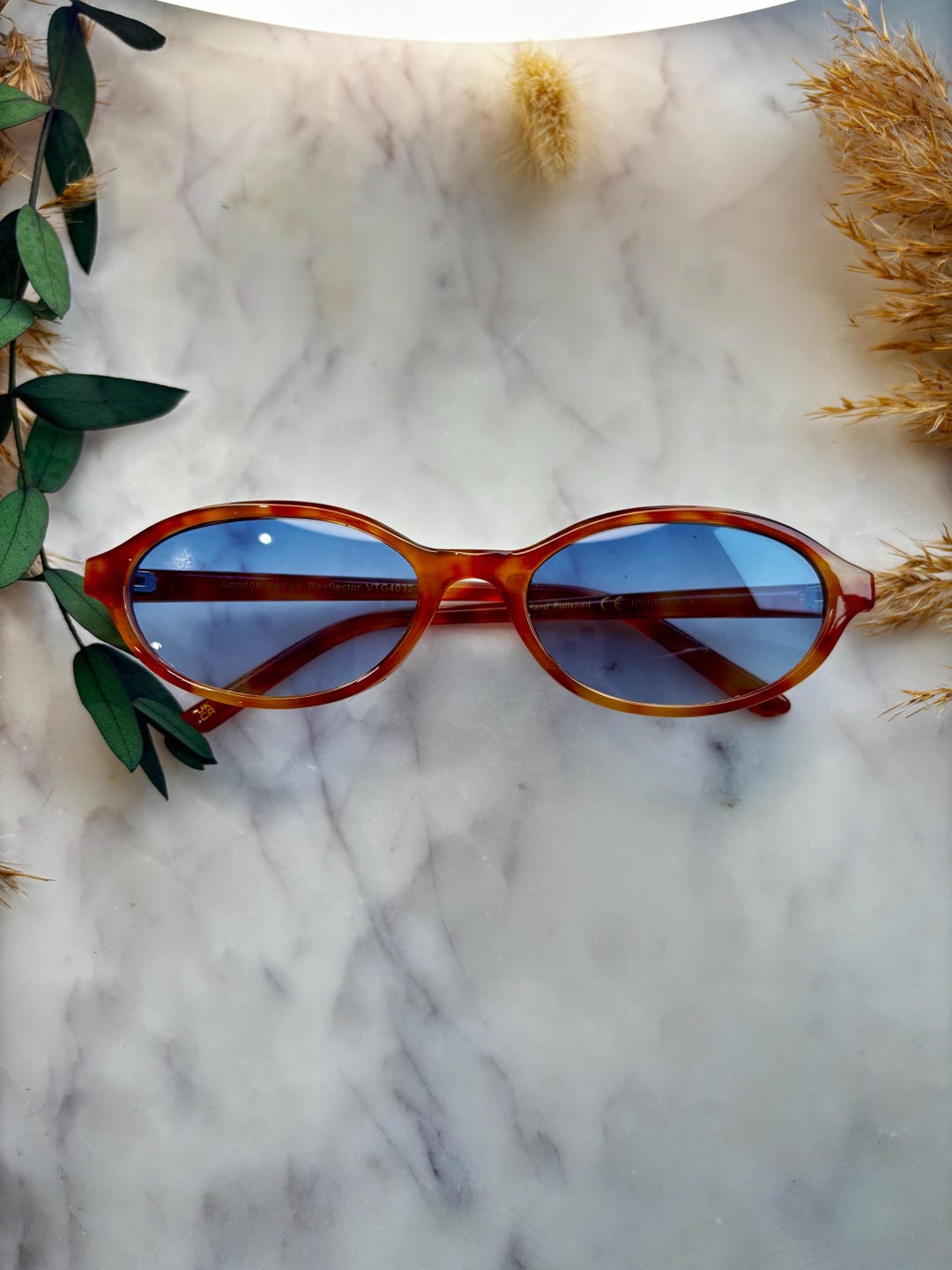 Light Blue and Tortise Shell Retro Oval Sunglasses – Vintage 90s Style ...