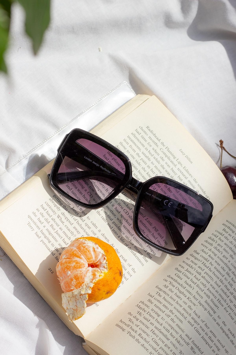 Gafas de sol extragrandes / Lentes tintados y montura de acetato llamativa / Protección UV400 Negro