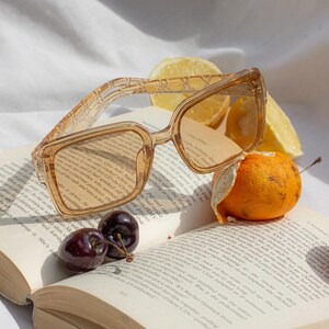 Gafas de sol extragrandes / Lentes tintados y montura de acetato llamativa / Protección UV400 Beis