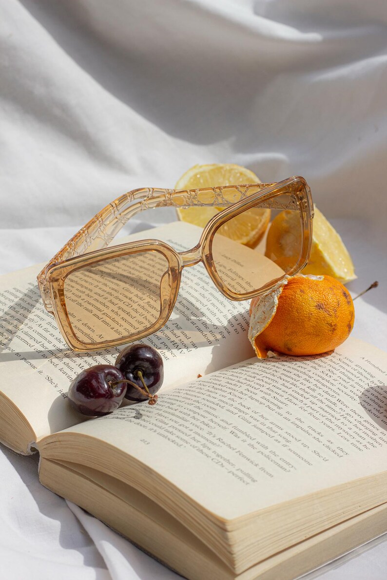 Gafas de sol extragrandes / Lentes tintados y montura de acetato llamativa / Protección UV400 Beis