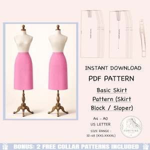 Basic Rock Pattern Block, Rock Sloper PDF, Bleistiftrock Schnittmuster, Schnittmuster-Block, Digital Download XXS-XXXXL