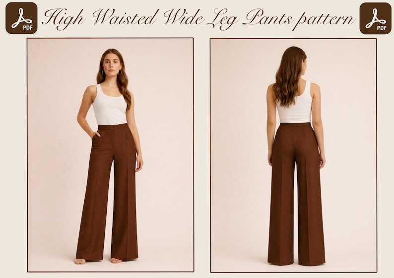 Wide Leg Pants Sewing Pattern | High Waisted Trousers (PDF Pattern) - Etsy