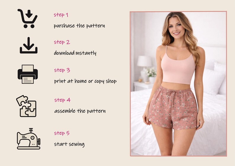 Satin Pajama Shorts Sewing Pattern | Elastic Waist, Beginner Friendly ...
