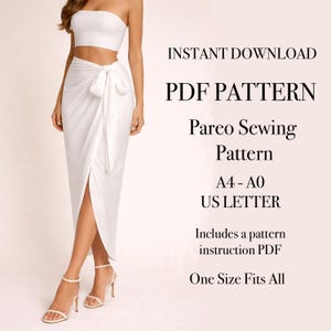 Wrap Skirt Sewing Pattern | Sarong Pareo Tie, Beach Cover Up (PDF Pattern)