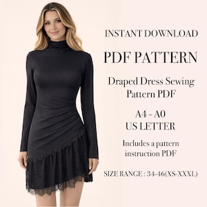 Patron de couture pour robe moulante en dentelle PDF | Tissu extensible drapé, 7 tailles