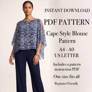 Patron de couture pour chemisier style cape pour débutant | Haut poncho minimaliste (téléchargement PDF)
