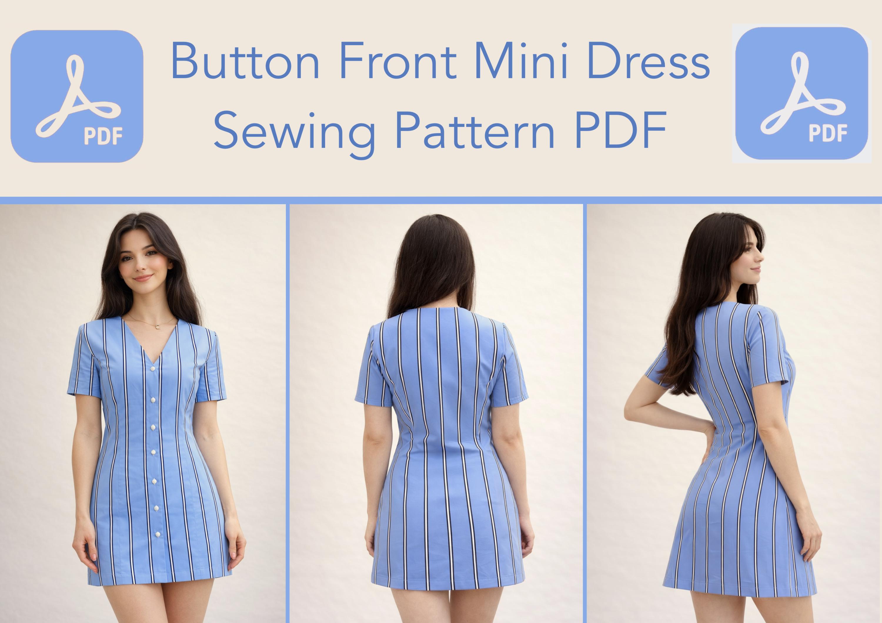 Button Front Mini Dress Sewing Pattern PDF | Women Dress Pattern ...