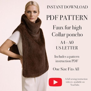 Faux Fur High Collar Sewing Pattern PDF | Lined Winter Cape | One Size | Instant Download
