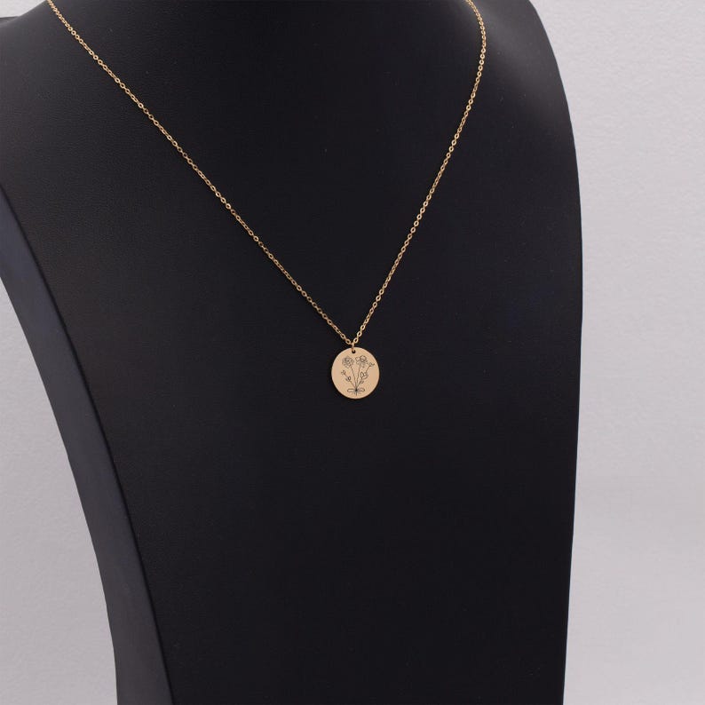 Personalized Birth Flower Necklace Engraved Name, Date, Initial With ...