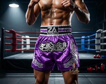 Pantalones cortos de Muay Thai, pantalones cortos de boxeo tailandés, pantalones cortos de kickboxing y MMA, ropa de entrenamiento de artes marciales para hombres, mujeres y niños, de secado rápido.