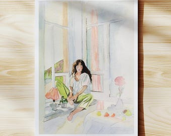 A4 Size Cosy Cottage Watercolour Print on Museum-Grade 310gsm Watercolour Art Paper (Unframed)