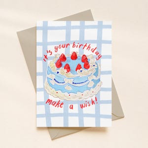 Vintage Inspired Baby Blue Cake Happy Birthday Card A6