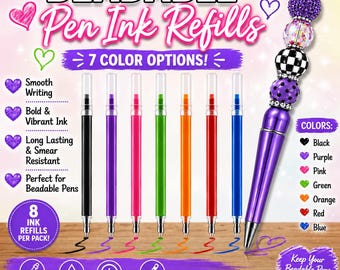 Pack of 8 Beadable Ink Refills--Black, Purple, Pink, Green, Orange, Red, Blue