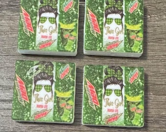 Silicone Focal Bead--Mt Dew---4pcs