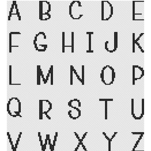 May include: A cross-stitch alphabet sampler featuring the letters A through Z in a black, block-style font. The letters are displayed on a white background. The text "Alpha_SimpelHouse_UC" is at the top, and "©TwoThreadsShort" is at the bottom.