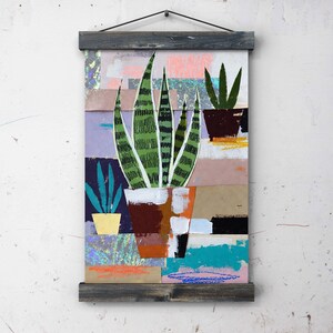 Snake Plant Wall Art Acrylic Crayon Artwork, Modern Botanical Decor for Calm and Cozy Homes, Crazy Plant Lady Decor with Artistic Character