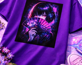 Cyberpunk Anime Girl T-Shirt, Japanese Neon Streetwear Tee