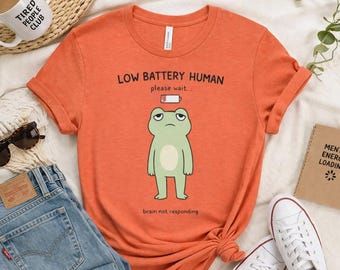 Low Battery Frog T-Shirt, Funny Meme Frog Tee, Introvert Gift, Unisex Graphic Shirt