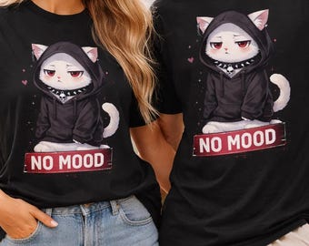 No Mood Cat T-Shirt, Anime Style Graphic Tee, Introvert Streetwear, Kawaii Cat Apparel